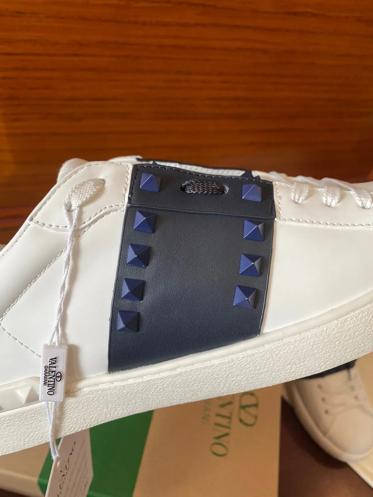 Valentino Rockstud White and Navy Stud Strap Lifestyle Sneakers 5