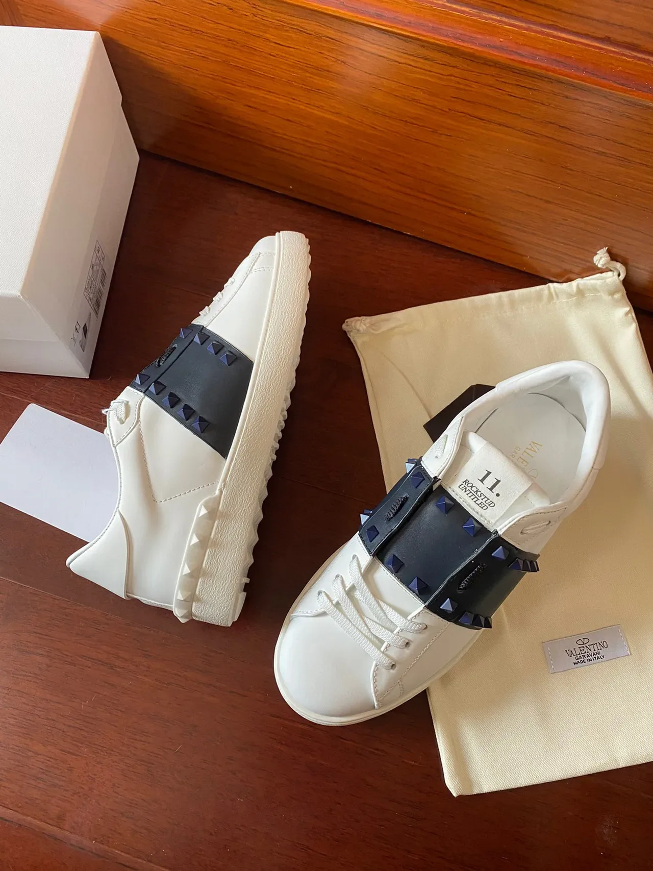 Valentino Rockstud White and Navy Stud Strap Lifestyle Sneakers 7