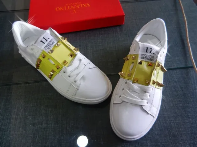 Valentino Rockstud White and Yellow Stud Strap Lifestyle Sneakers 2