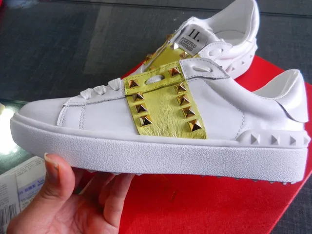 Valentino Rockstud White and Yellow Stud Strap Lifestyle Sneakers 4