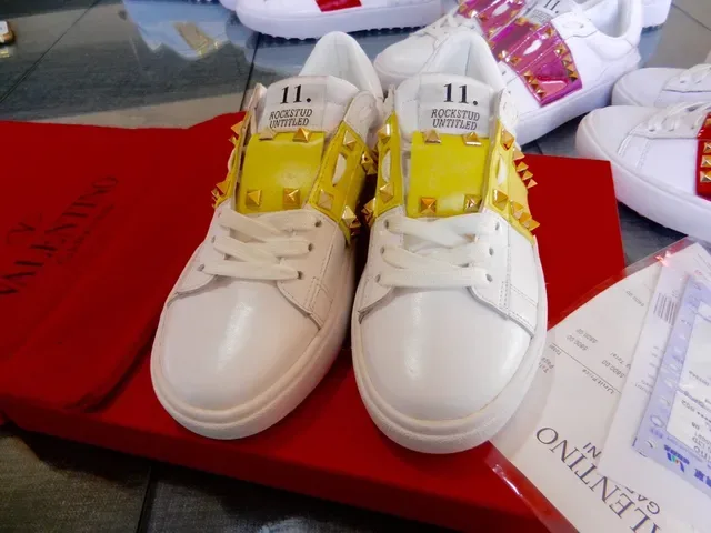Valentino Rockstud White and Yellow Stud Strap Lifestyle Sneakers 5