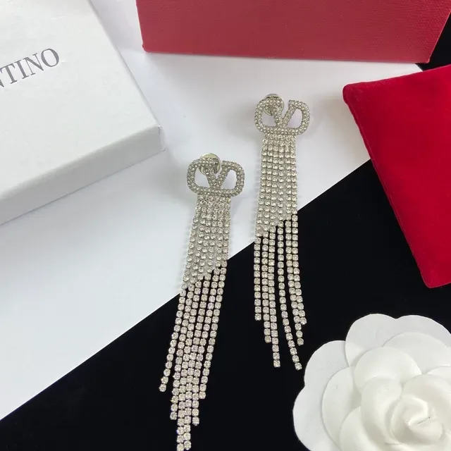 Valentino VLogo Crystal Fringe Tassel Earrings 2