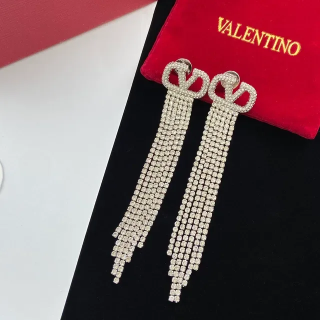 Valentino VLogo Crystal Fringe Tassel Earrings 3