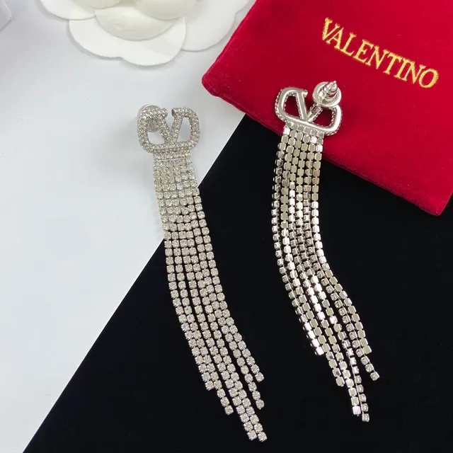 Valentino VLogo Crystal Fringe Tassel Earrings 4