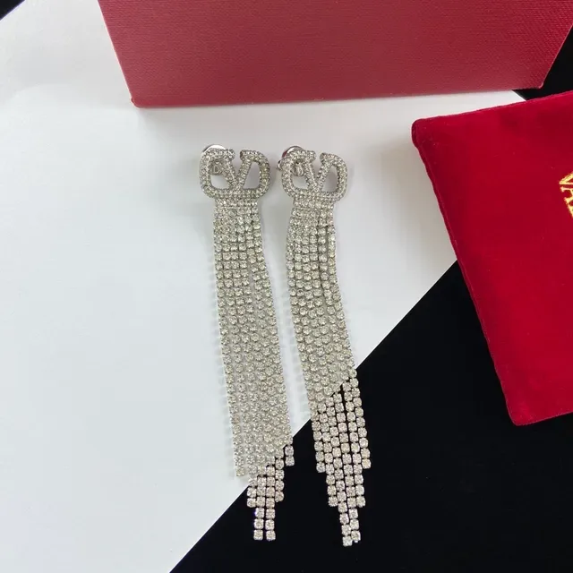 Valentino VLogo Crystal Fringe Tassel Earrings 6