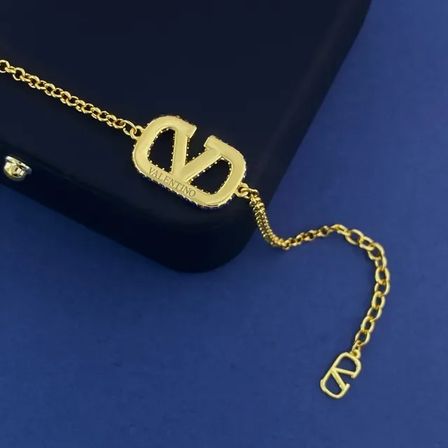 Valentino VLOGO Pavé Pulseira de Corrente Pedras Azuis Tonalidade Dourada 4