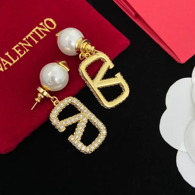 Valentino VLTN Crystal and Pearl Drop Earrings 2