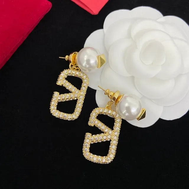 Valentino VLTN Crystal and Pearl Drop Earrings 3