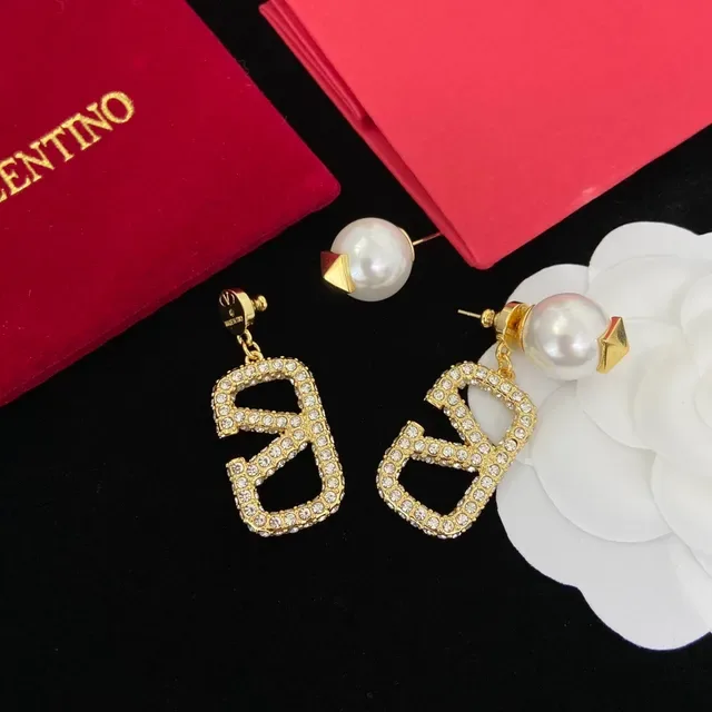 Valentino VLTN Crystal and Pearl Drop Earrings 4