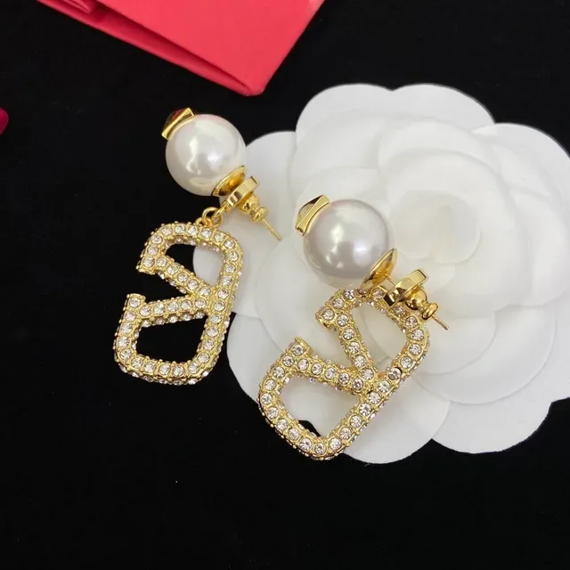Valentino VLTN Crystal and Pearl Drop Earrings 5