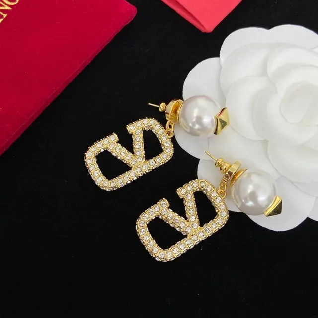 Valentino VLTN Crystal and Pearl Drop Earrings 6