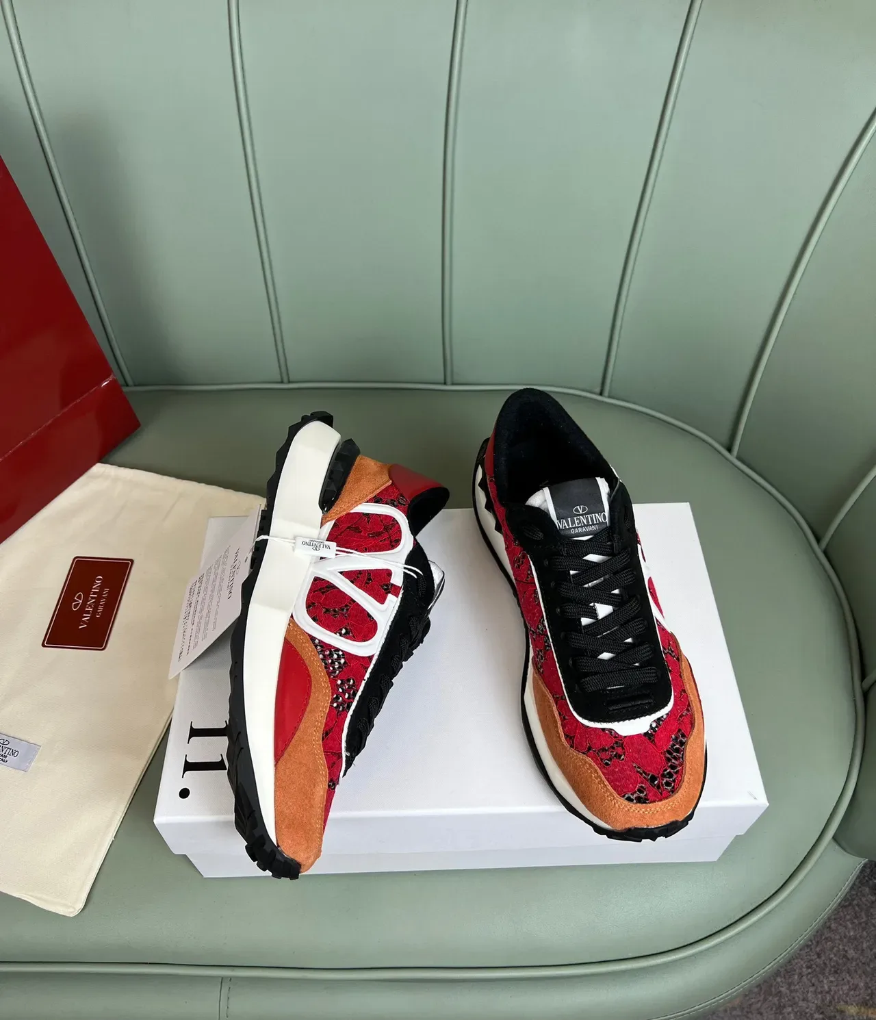 Valentino VLTN Runner Red Floral Lace Chunky Sneakers 5