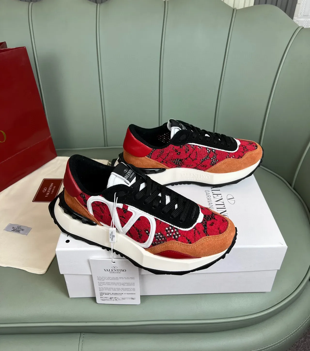 Valentino VLTN Runner Red Floral Lace Chunky Sneakers 8