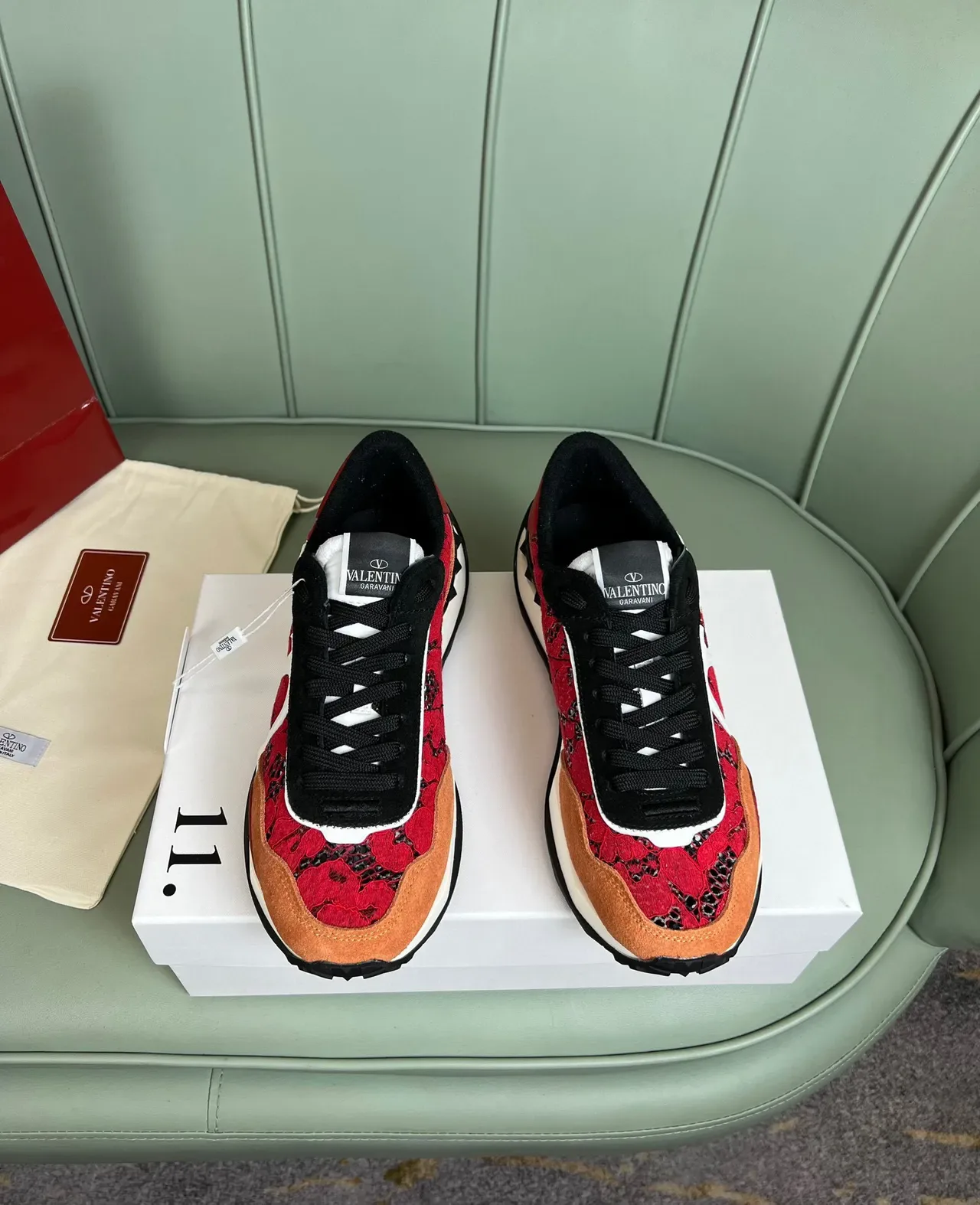 Valentino VLTN Runner Red Floral Lace Chunky Sneakers 9