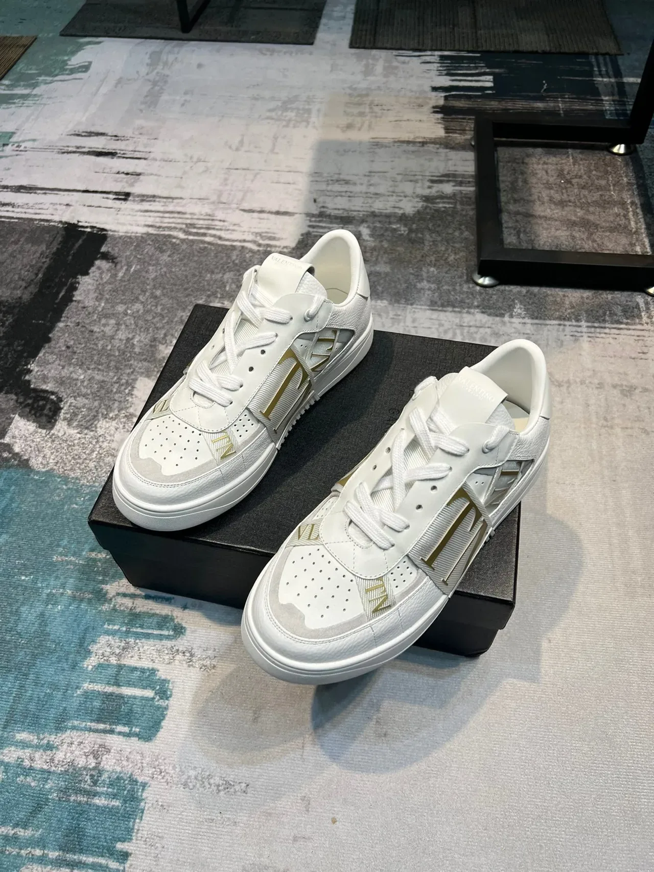 Valentino VLTN Zapatilla Blanca Dorado Cuero Superior Correa Estilo de Vida Zapatillas 6