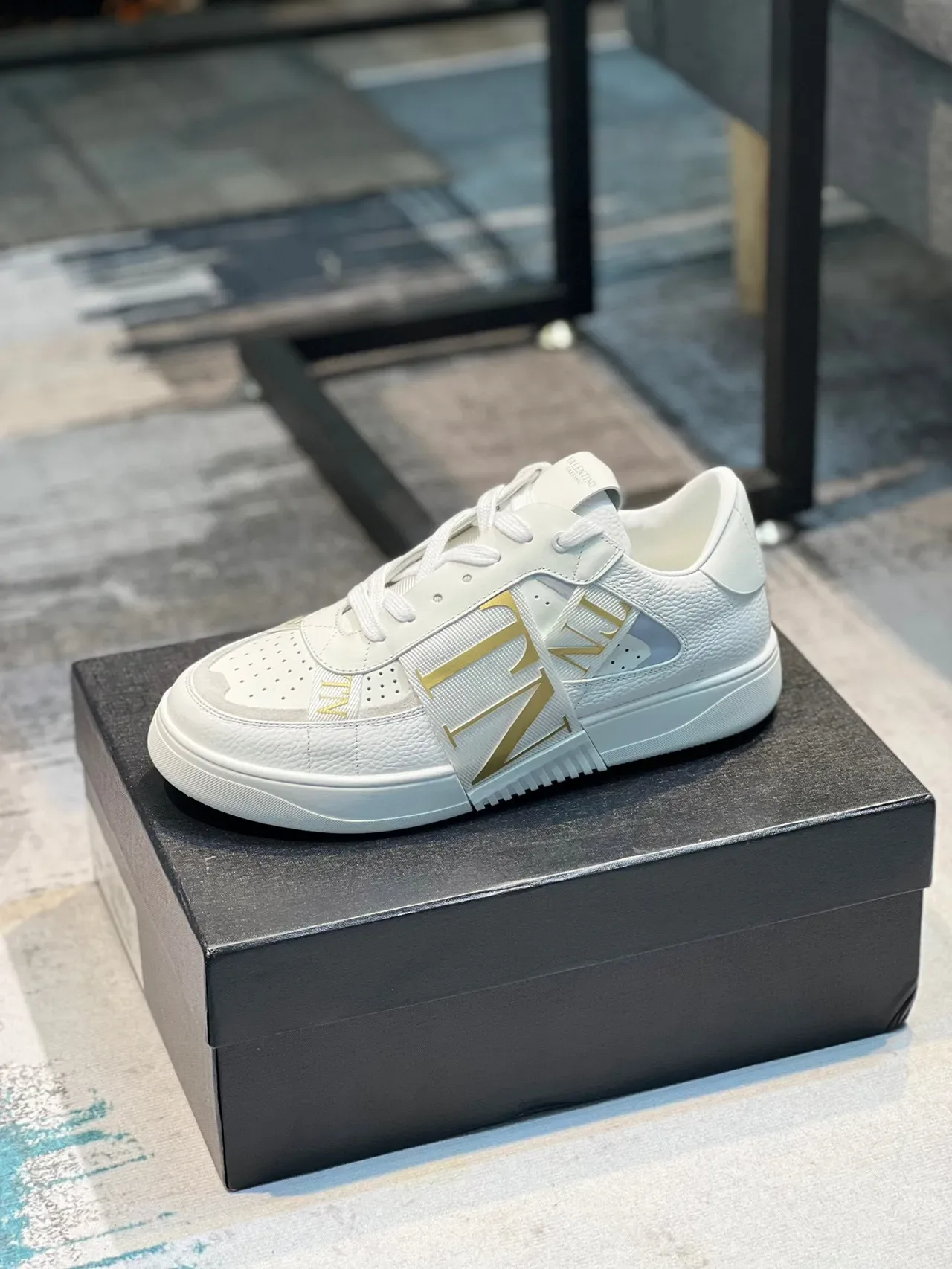 Valentino VLTN Zapatilla Blanca Dorado Cuero Superior Correa Estilo de Vida Zapatillas 7