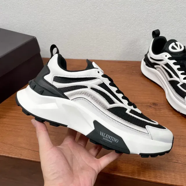 Valentino White Black Sculpted Multi-Layer Sole Mesh And Synthetic Paneling Chunky Sneakers 4