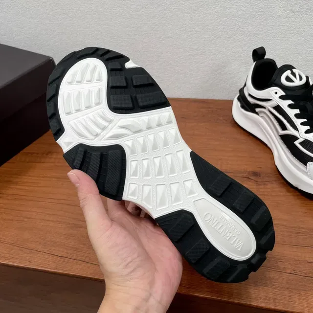 Valentino White Black Sculpted Multi-Layer Sole Mesh And Synthetic Paneling Chunky Sneakers 6