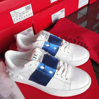 Valentino Branco Azul Couro Cinta Satin Sneakers Lifestyle