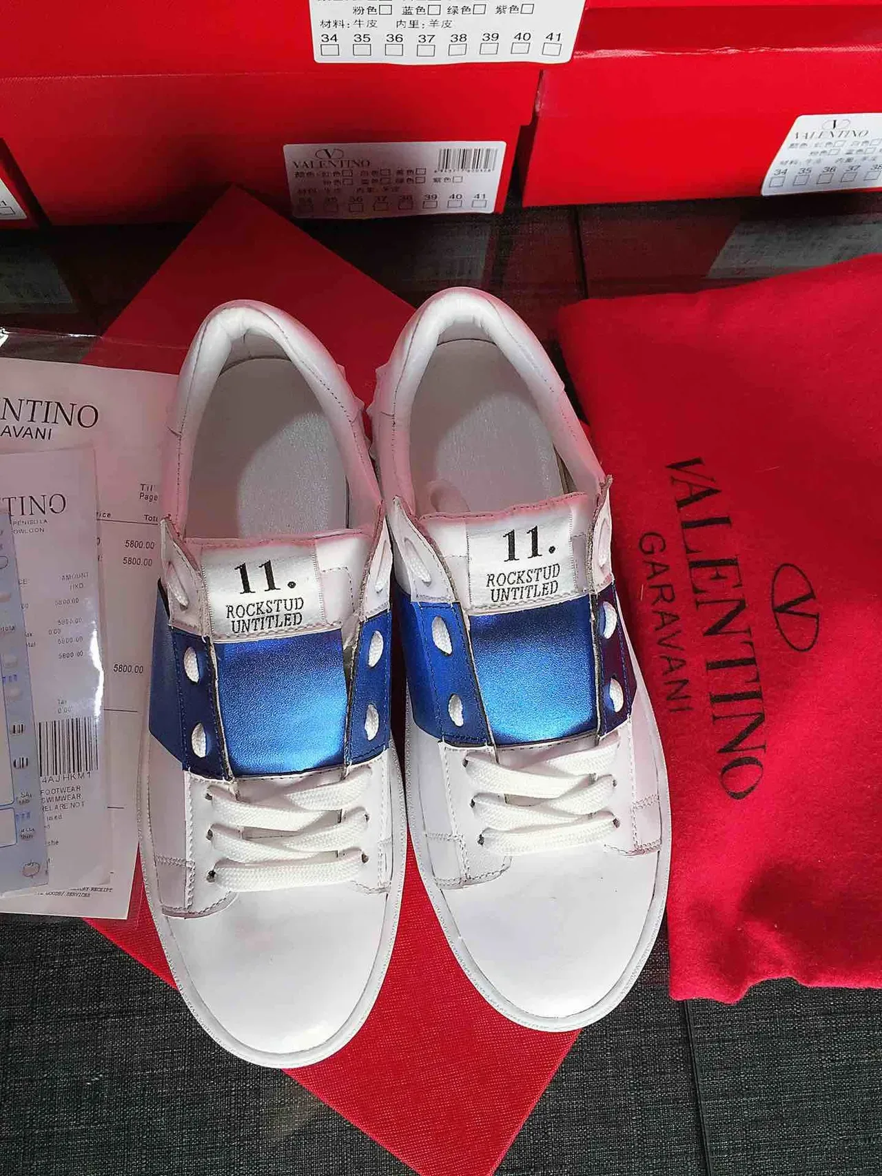 Valentino White Blue Leather Satin Strap Lifestyle Sneakers 5