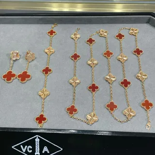 Van Cleef & Arpels Alhambra 红金 四叶草花纹 珐琅内嵌项链