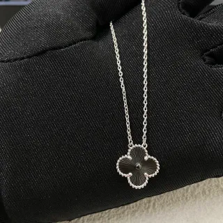 Van Cleef & Arpels Alhambra Black Enamel Four-Leaf Clover Necklace