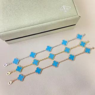 Van Cleef & Arpels Alhambra Blue Enamel Four-Leaf Clover Bracelets