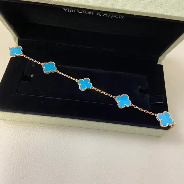 Van Cleef & Arpels Alhambra Blue Enamel Four-Leaf Clover Bracelets 2