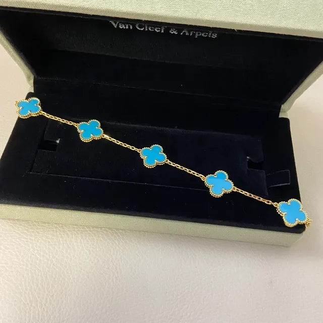 Van Cleef & Arpels Alhambra Blue Enamel Four-Leaf Clover Bracelets 4