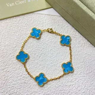 Van Cleef & Arpels Alhambra Five Motif Blue Chalcedony Gold Bracelet
