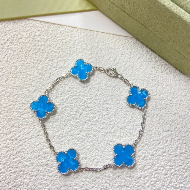 Van Cleef & Arpels Alhambra Five Motif Blue Chalcedony Gold Bracelet 5
