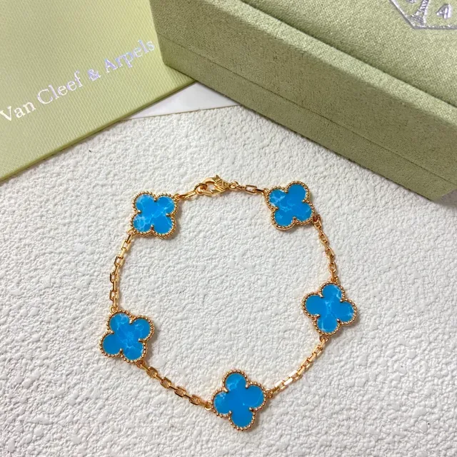 Van Cleef & Arpels Alhambra Five Motif Blue Chalcedony Gold Bracelet 6