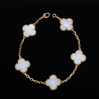 Van Cleef & Arpels Alhambra Five Motif White Mother-of-Pearl Gold Bracelet
