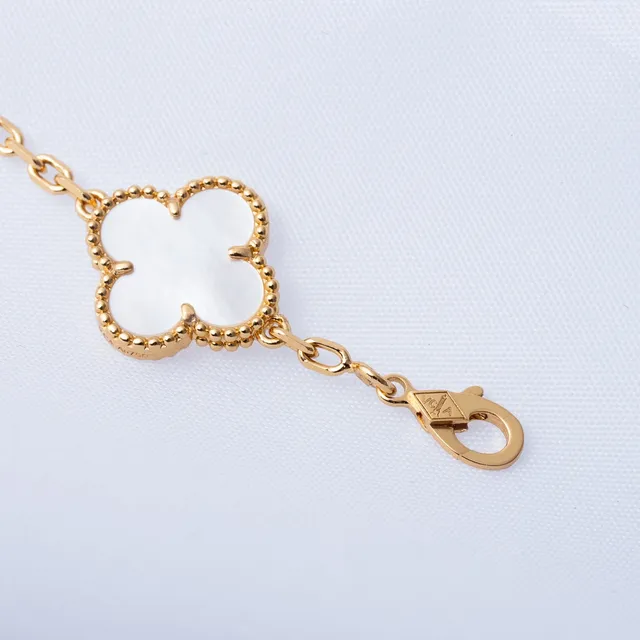 Van Cleef & Arpels Alhambra Five Motif White Mother-of-Pearl Gold Bracelet 2