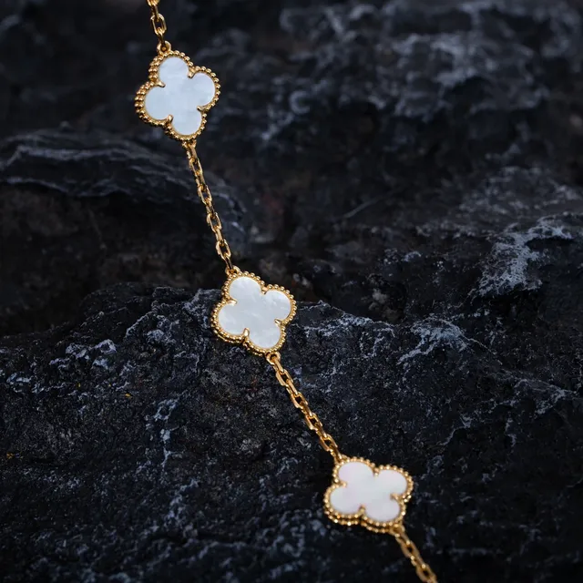 Van Cleef & Arpels Alhambra Five Motif White Mother-of-Pearl Gold Bracelet 4