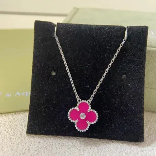 Van Cleef & Arpels Alhambra Fuchsia Enamel Four-Leaf Clover Necklace