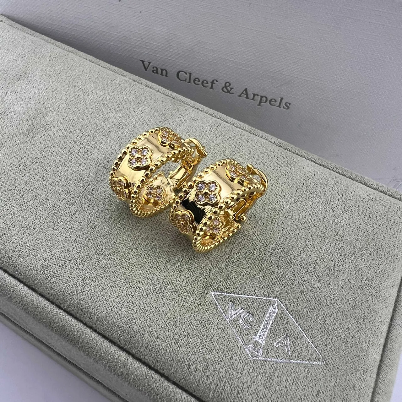 Van Cleef & Arpels Alhambra Gold Silver Wide Band Clover-Shaped Motif Ring 4