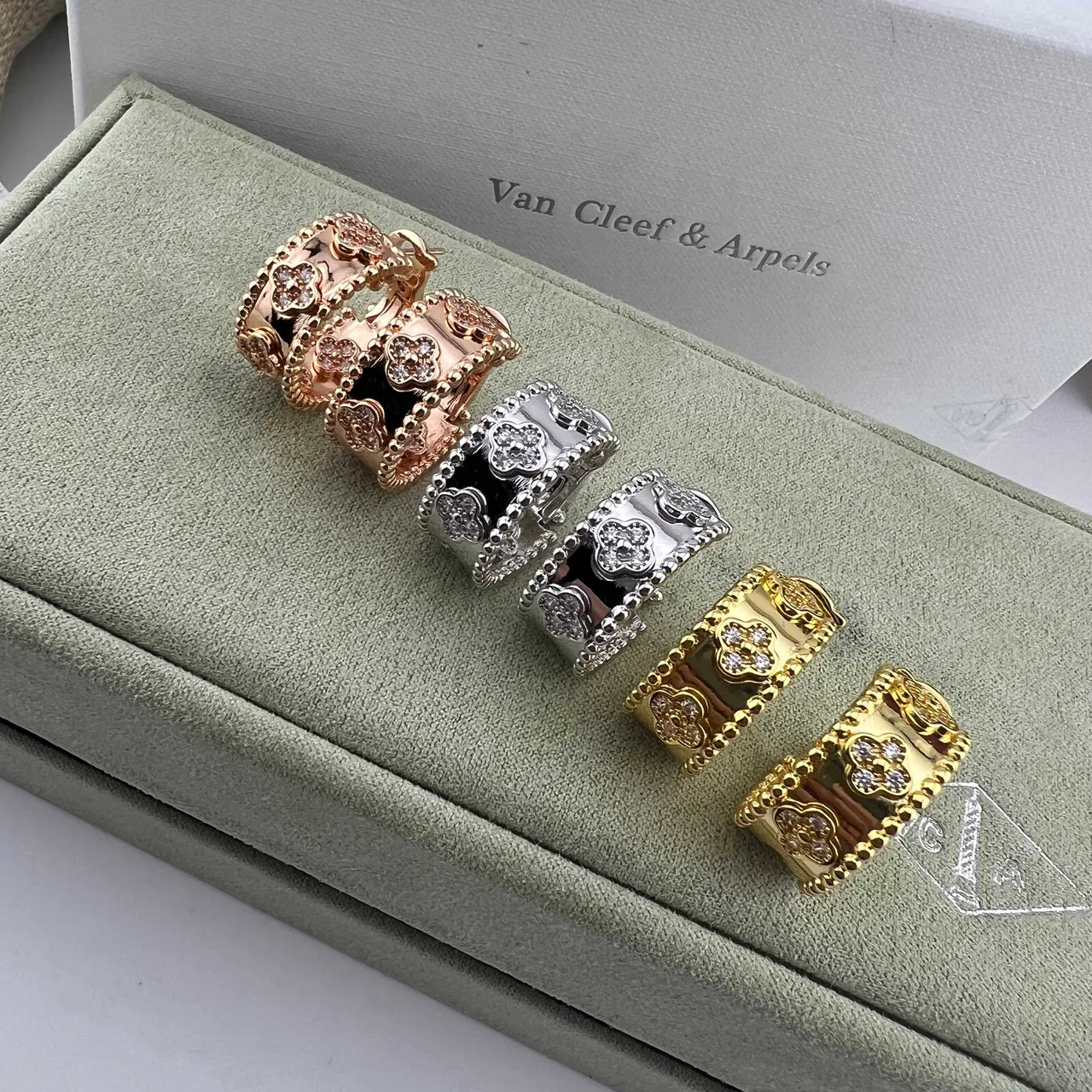 Van Cleef & Arpels Alhambra Gold Silver Wide Band Clover-Shaped Motif Ring 9