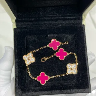 Van Cleef & Arpels Alhambra Pink Enamel and Diamond Bracelet