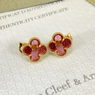 Van Cleef & Arpels Alhambra Pink Red Resin Four-Leaf Clover Earrings