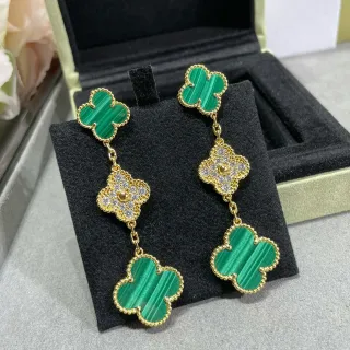 Van Cleef & Arpels Alhambra Three-Flower Malachite and Diamond Earrings