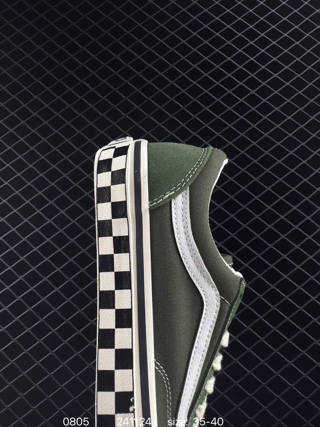 Vans Old Skool Verde Oliva à xadrez Tênis de Skateboard 4