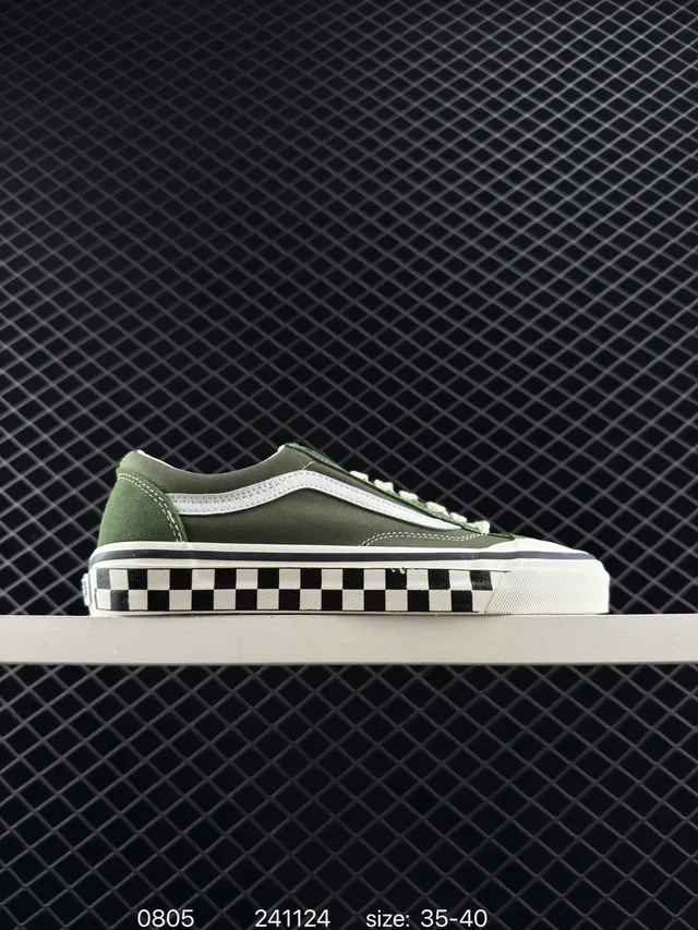 Vans Old Skool Verde Oliva à xadrez Tênis de Skateboard 5