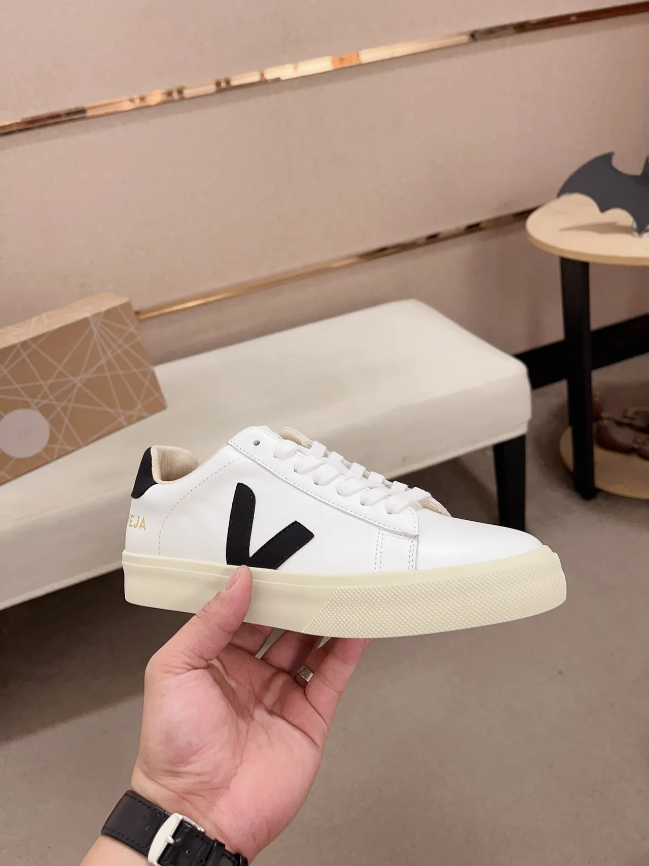 VEJA Branco Preto Low-Top Couro Superior Lifestyle Sneakers 4
