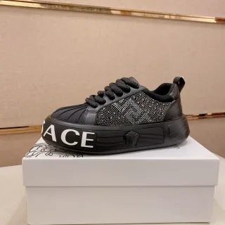 Versace Ace أسود فضي Studded Upper كعب منصة Chunky Sneakers