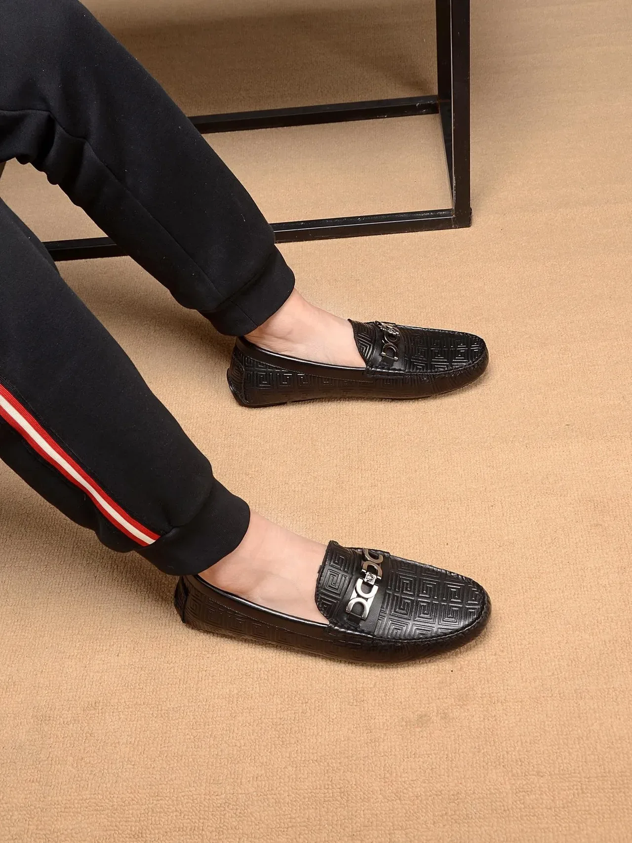 Versace Black Silver Embossed Greca Pattern Metal Horsebit Buckle Loafer 3