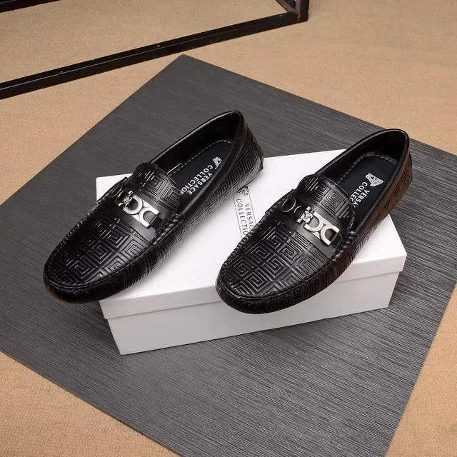 Versace Black Silver Embossed Greca Pattern Metal Horsebit Buckle Loafer 4