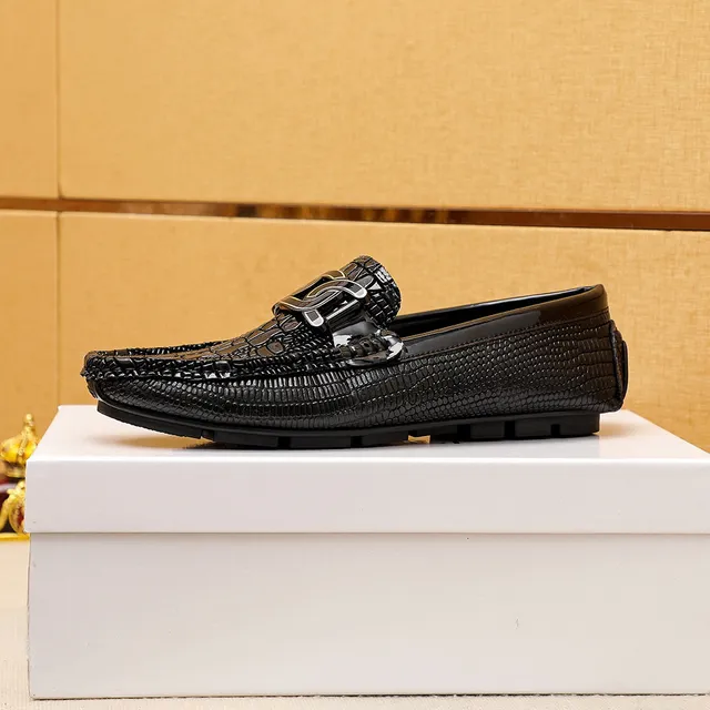 Versace Chain Reaction काले क्रोक-एम्बॉस्ड मेटल-बकल लूफर 6