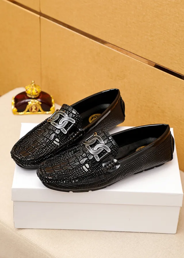 Versace Chain Reaction काले क्रोक-एम्बॉस्ड मेटल-बकल लूफर 8