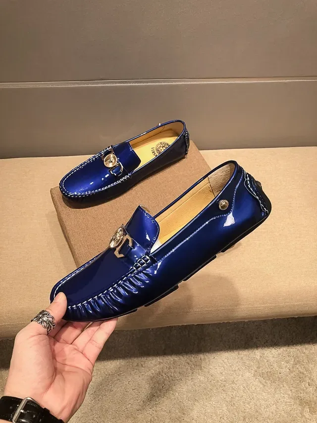 Versace Chain Reaction Glossy Blue Medusa Loafers 4